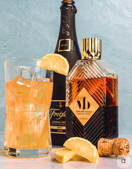 Virginia Black American Whiskey bottle with Art Deco design.