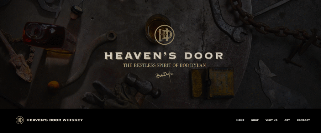 Heaven’s Door Whiskey bottle on a wooden bar top
