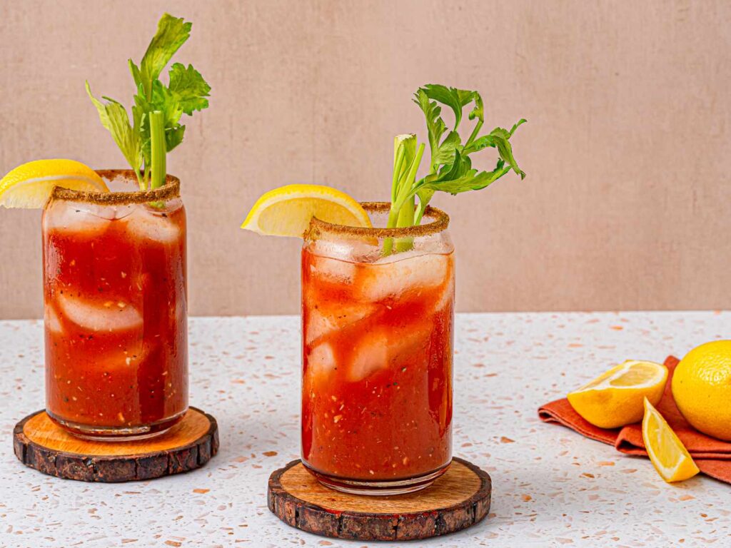 Bloody Mary cocktail with celery garnish