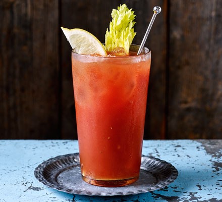 Bloody Mary cocktail with celery garnish