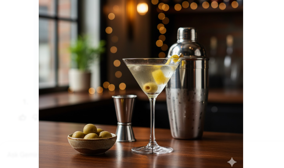 Classic Martini cocktail with olive garnish