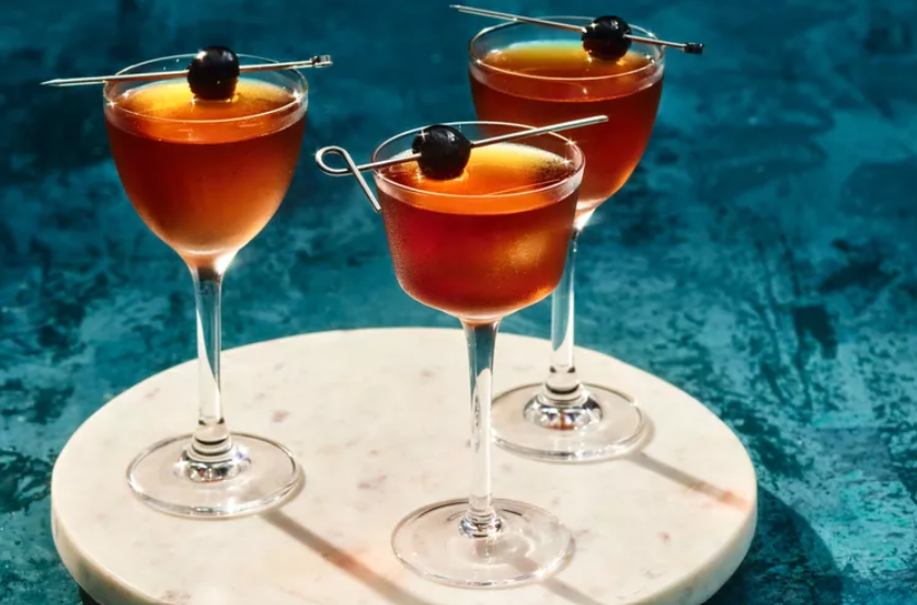 Manhattan Cocktail garnished with a cherry