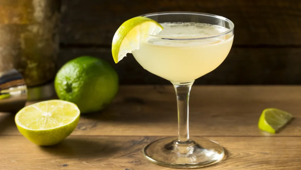 Classic Daiquiri cocktail in coupe glass with lime garnish
