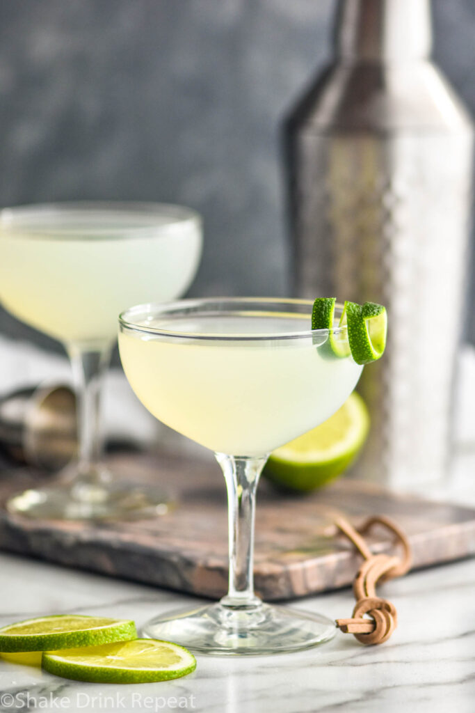 Classic Daiquiri cocktail in coupe glass with lime garnish