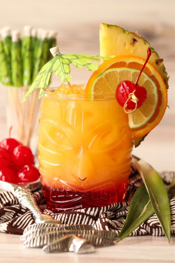 Mai Tai cocktail with mint and lime garnish