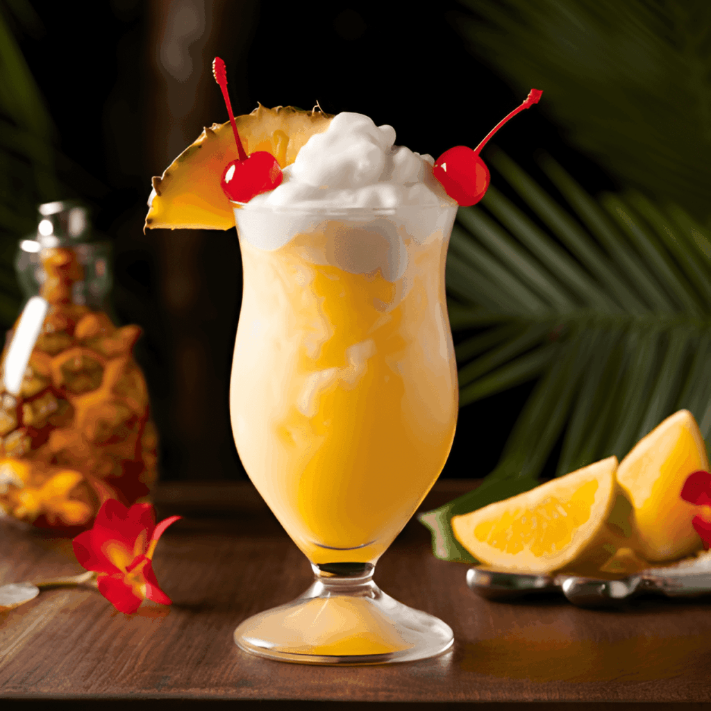 Piña Colada cocktail in hurricane glass with pineapple garnish