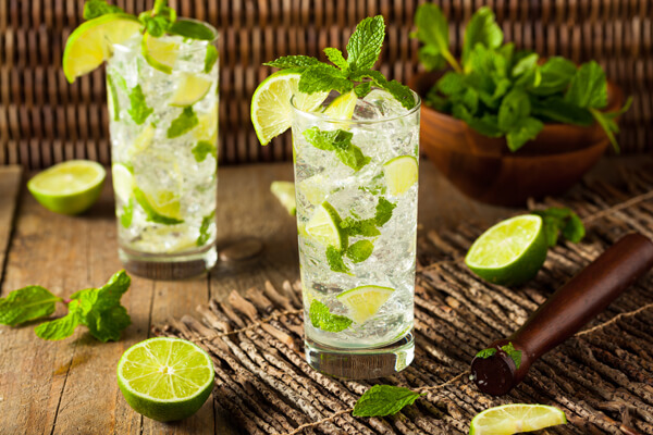 Classic Mojito cocktail with lime and mint garnish
