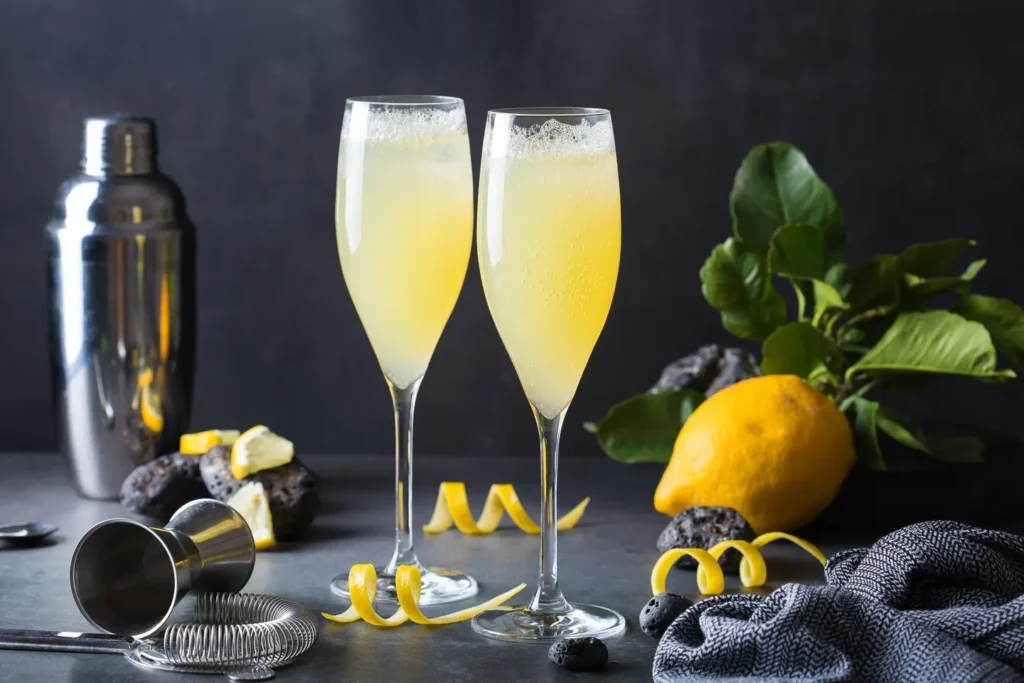 French 75 cocktail with lemon twist