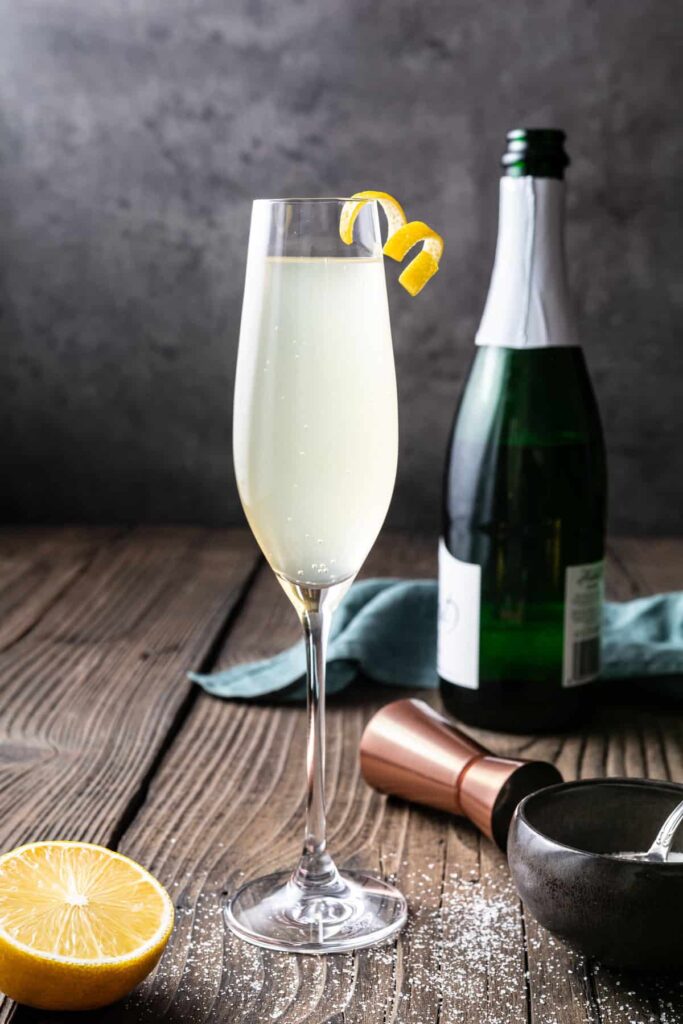 French 75 cocktail with lemon twist