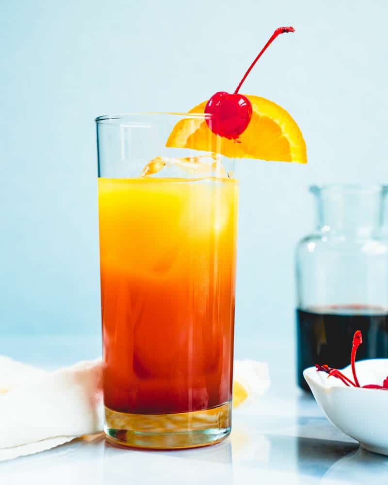 Tequila Sunrise cocktail with tequila, orange juice, and grenadine