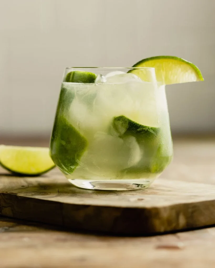 Caipirinha cocktail made with cachaça, lime, and sugar