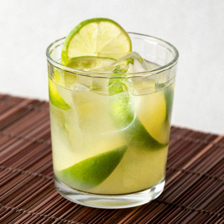 Caipirinha cocktail made with cachaça, lime, and sugar