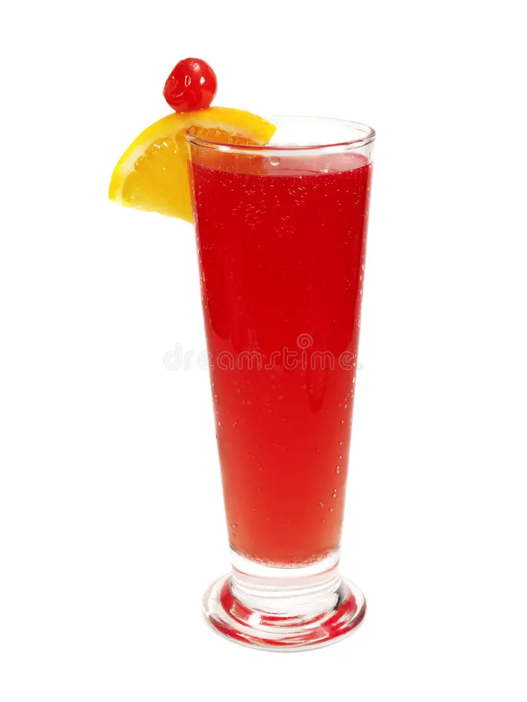 Singapore Sling cocktail with cherry and pineapple garnish