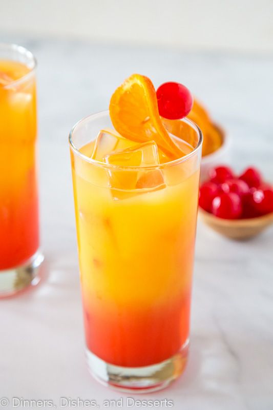 Tequila Sunrise cocktail with tequila, orange juice, and grenadine