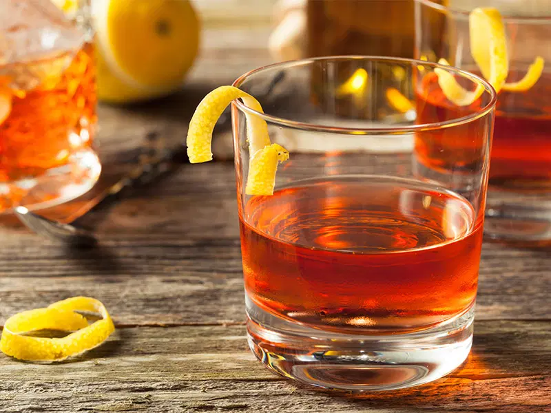 Sazerac cocktail served in a classic Old Fashioned glass