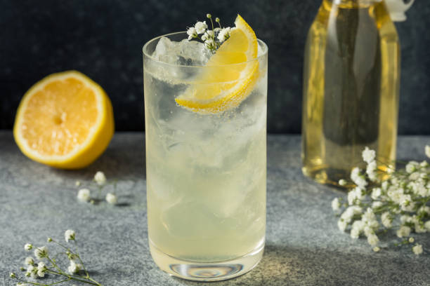 Tom Collins cocktail with lemon garnish