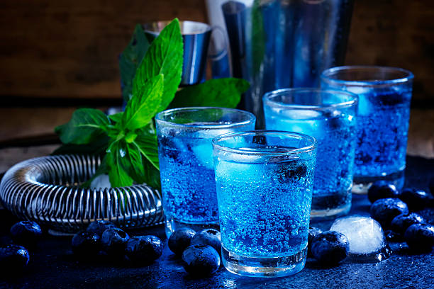 Blue Lagoon cocktail with lemon garnish