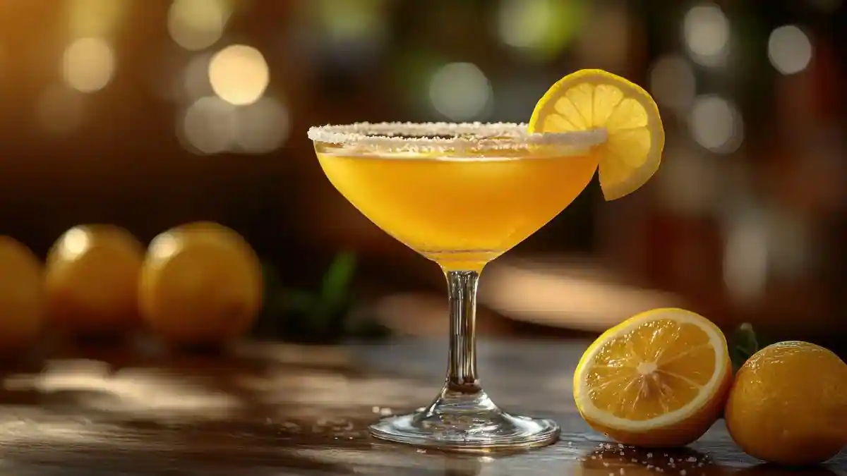 Sidecar cocktail served in a classic coupe glass with a lemon twist